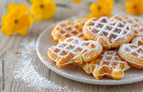 Powdered Sugar Waffles on a Plate