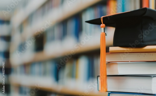 Graduation Cap on Stack of Books