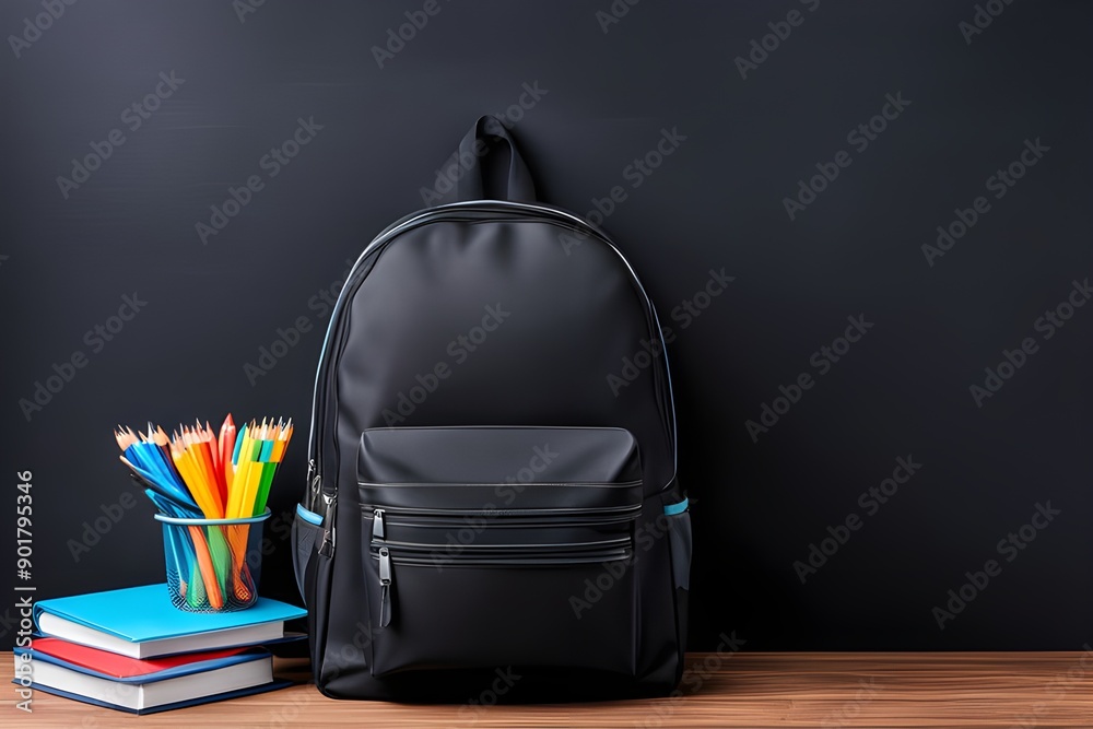Back to school vector template design. Welcome back to school text with educational supplies like backpack, water color, notebook and calculator in blue background. Vector illustration.