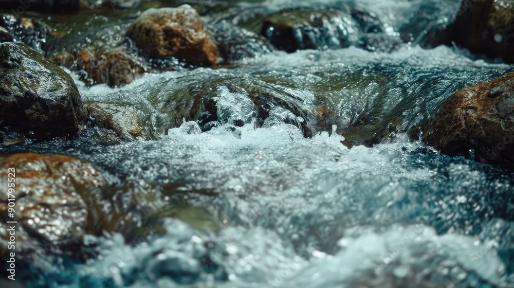 Fototapeta premium Body of water with flowing water and small rocks