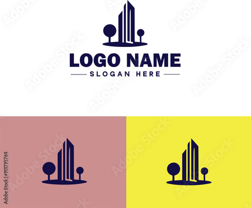 Real estate development icon Property development Real estate project Housing development flat logo sign symbol editable vector