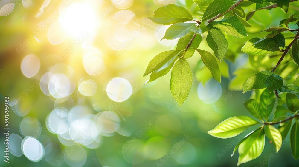 Blurred sunlight through tree leaves with bokeh background symbolizing beautiful nature in spring Blurred sunlight through tree leaves with bokeh background symbolizing beautiful nature in spring