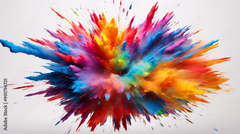 Explosion of colored powder on bright white background close up. Neural network ai generated art Explosion of colored powder on bright white background close up. Neural network ai generated art