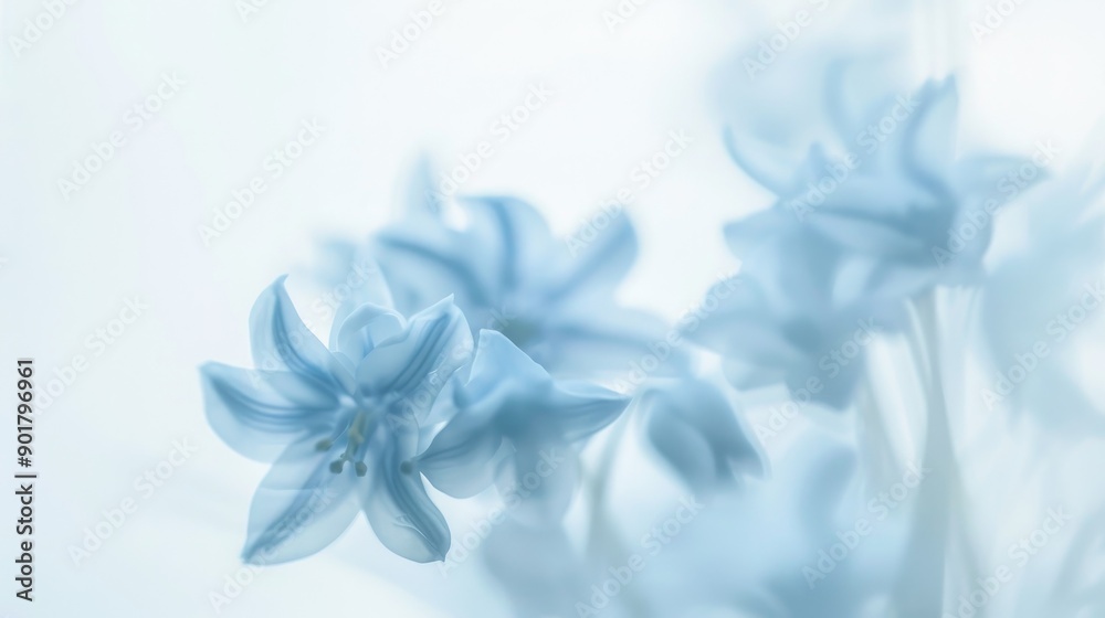 Blurred photo of Scilla bifolia with white backdrop Blurred photo of Scilla bifolia with white backdrop