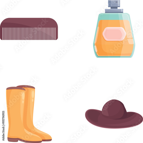 Women fashion icons set cartoon vector. Women clothes and accessory. Seasonal wardrobe