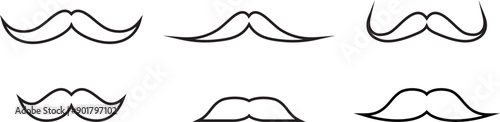 Different mustache collection. Editable stroke. White background. Vector illustration