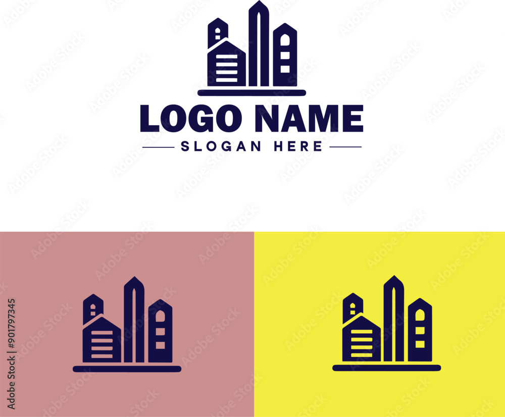 Fototapeta premium Real estate development icon Property development Real estate project Housing development flat logo sign symbol editable vector
