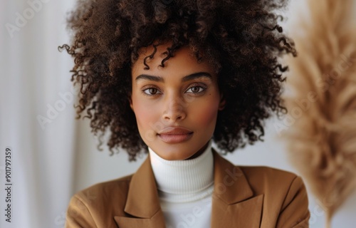 Woman With Curly Hair Looking At Camera