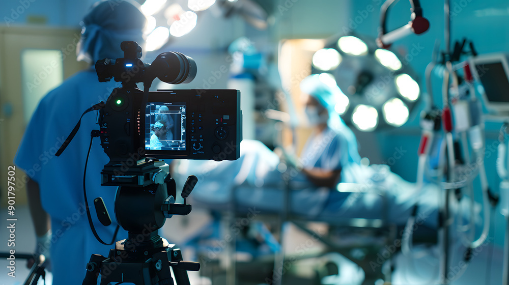 Surgeon Explaining Surgical Procedures to Camera, Busy Operating Room Background, Surgeon Explaining Surgical Procedures to Camera, Busy Operating Room Background,