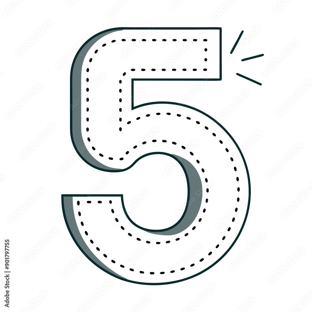 Minimalistic Dotted Outline Number 5 Vector on White Background Minimalistic Dotted Outline Number 5 Vector on White Background