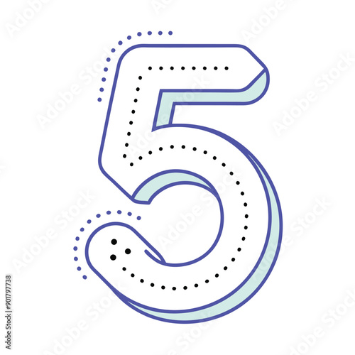 Minimalistic Dotted Outline Number 5 Vector on White Background