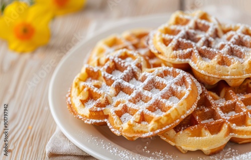 Powdered Sugar Waffles on a Plate
