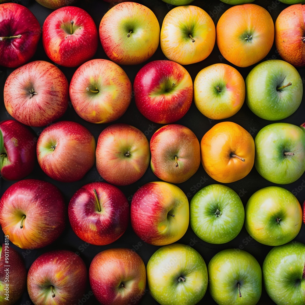 Seamless Pattern of Various Colored Apples on dark background Seamless Pattern of Various Colored Apples on dark background