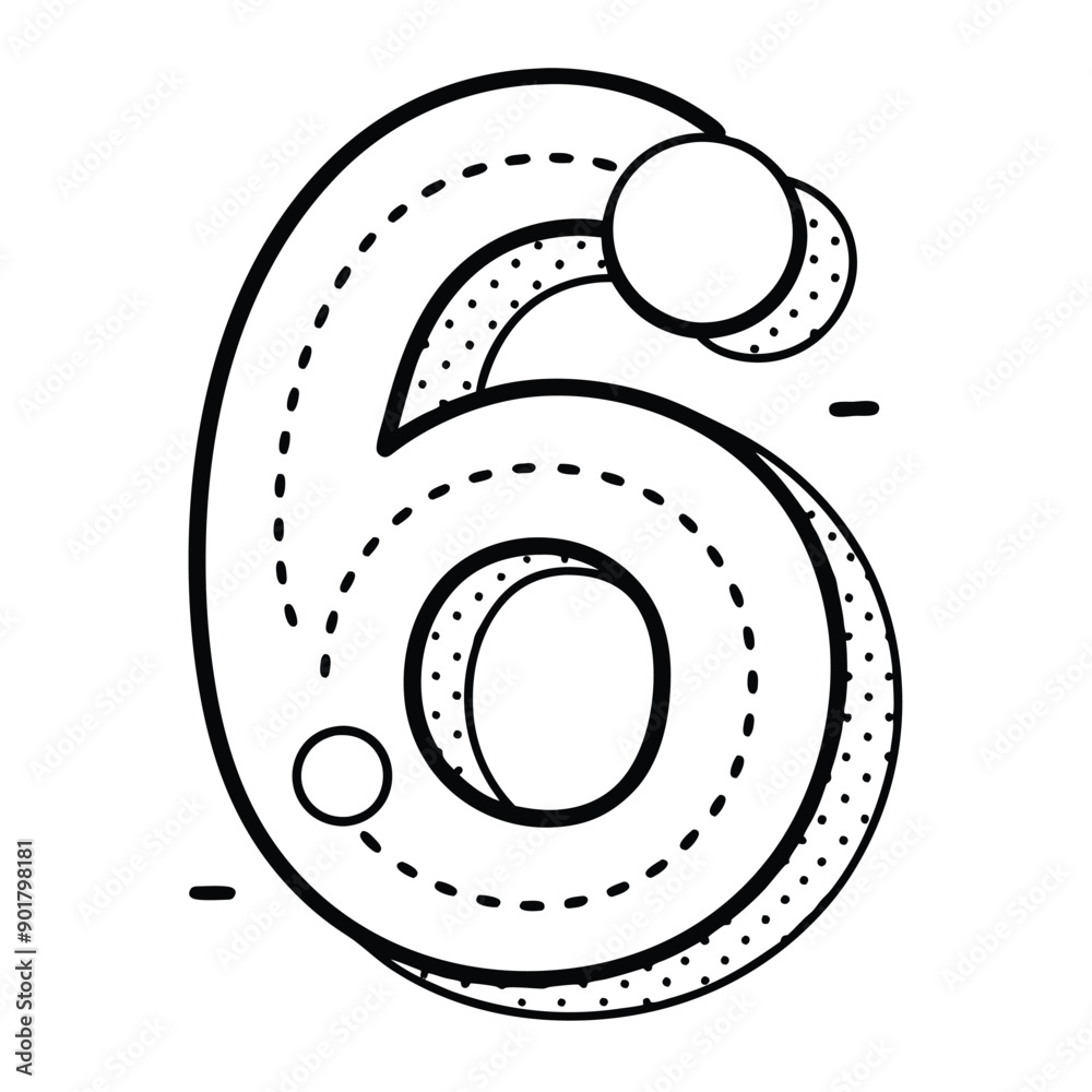 a minimalistic traced number 6 letter having dotted outline vector on white background a minimalistic traced number 6 letter having dotted outline vector on white background