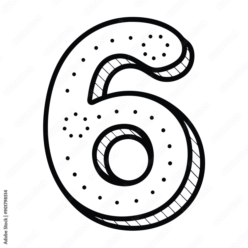 a minimalistic traced number 6 letter having dotted outline vector on white background a minimalistic traced number 6 letter having dotted outline vector on white background