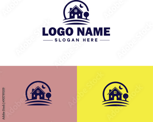 Real estate development icon Property development Real estate project Housing development flat logo sign symbol editable vector