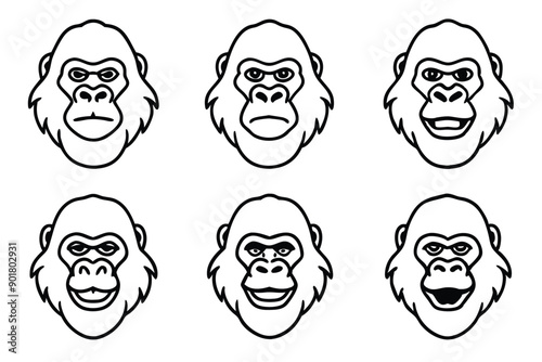 Gorilla head line art illustration