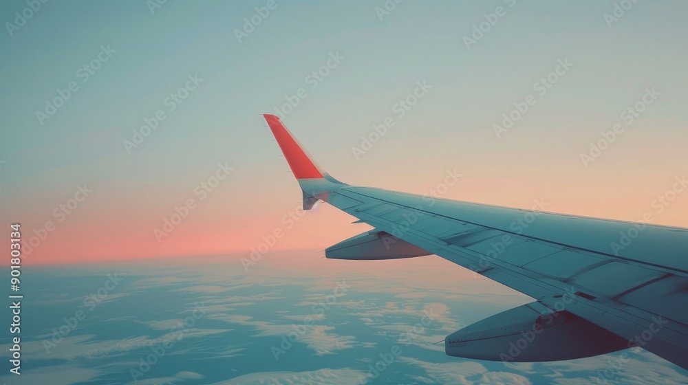 Macro shot of an airplane wing against the sky. Macro shot of an airplane wing against the sky.