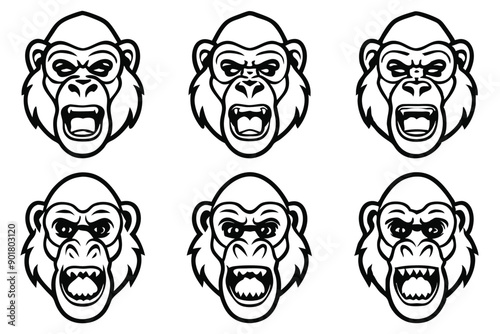 Gorilla head line art illustration