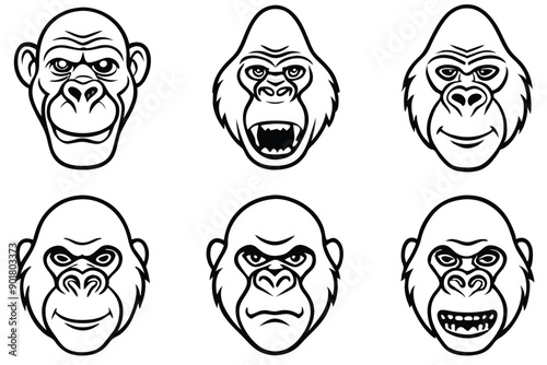 Gorilla head line art illustration
