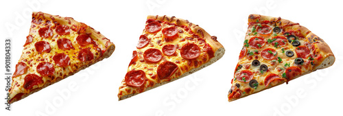 Delicious Pepperoni and Veggie Pizza Slices on White Background photo