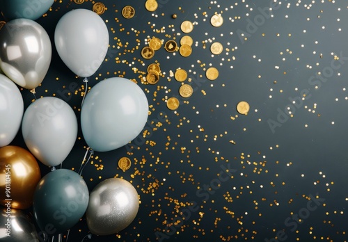 Balloons and Confetti on Dark Background