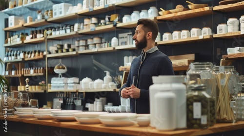 Man standing in modern kitchenware store