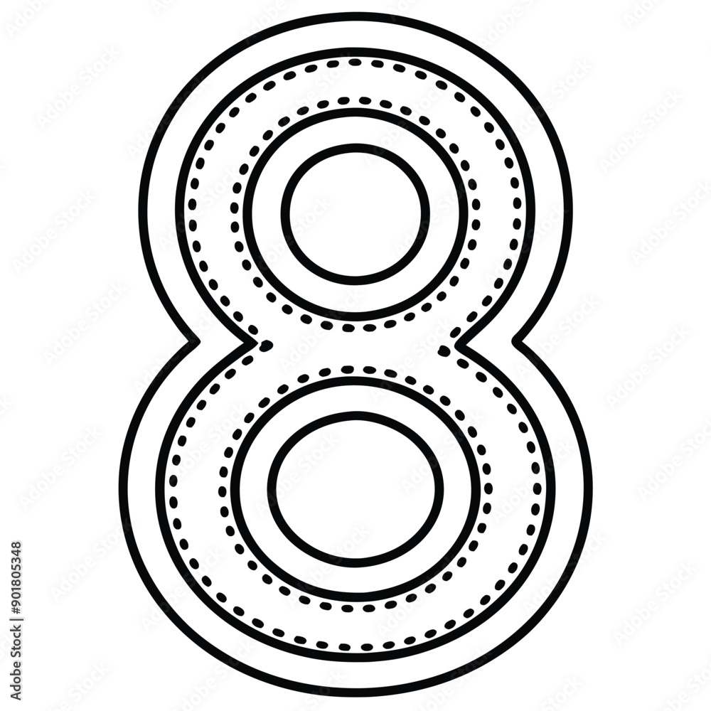 Minimalistic Traced Number 8 with Dotted Outline Vector on White Background Minimalistic Traced Number 8 with Dotted Outline Vector on White Background