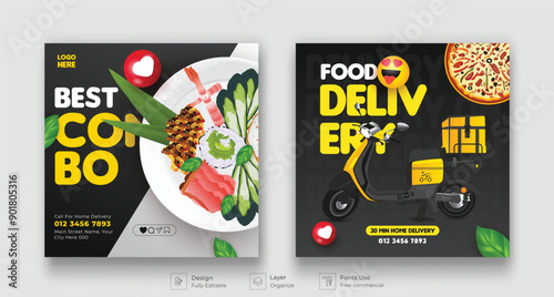 Fast food restaurant business marketing social media post or web banner template design.