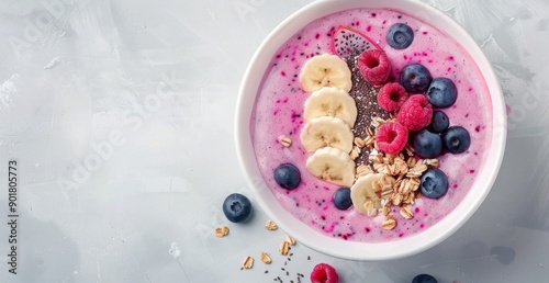 Pink Smoothie Bowl With Banana and Blueberries