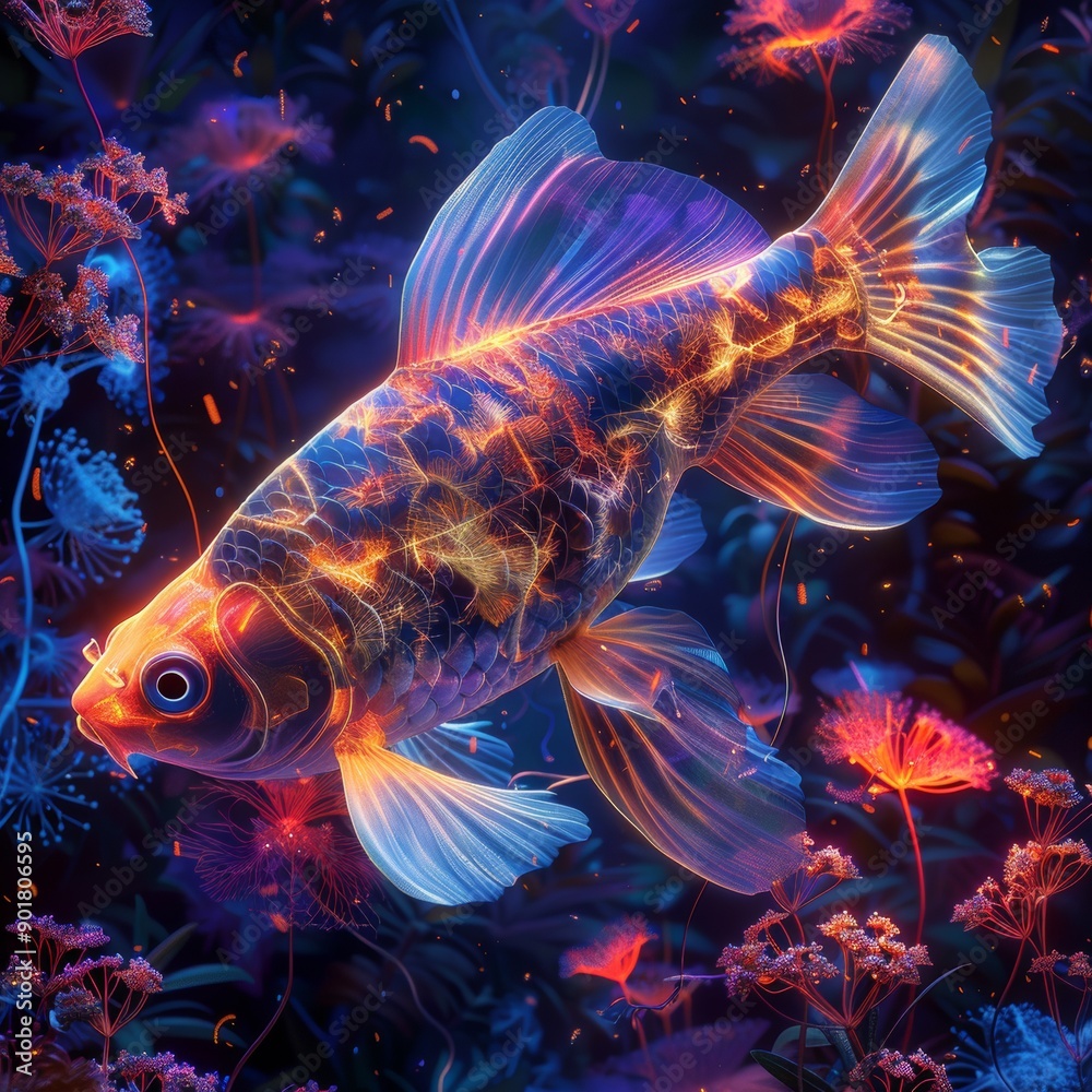 Neon Techno Catfish: Majestic Fish in Abstract AI Underwater World with Vibrant Fractal Patterns and Glowing Plants Neon Techno Catfish: Majestic Fish in Abstract AI Underwater World with Vibrant Fractal Patterns and Glowing Plants
