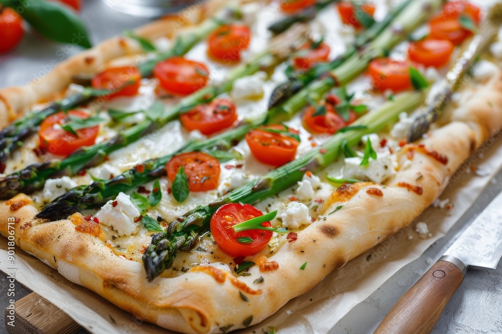 Asparagus, Tomato, and Feta Pizza