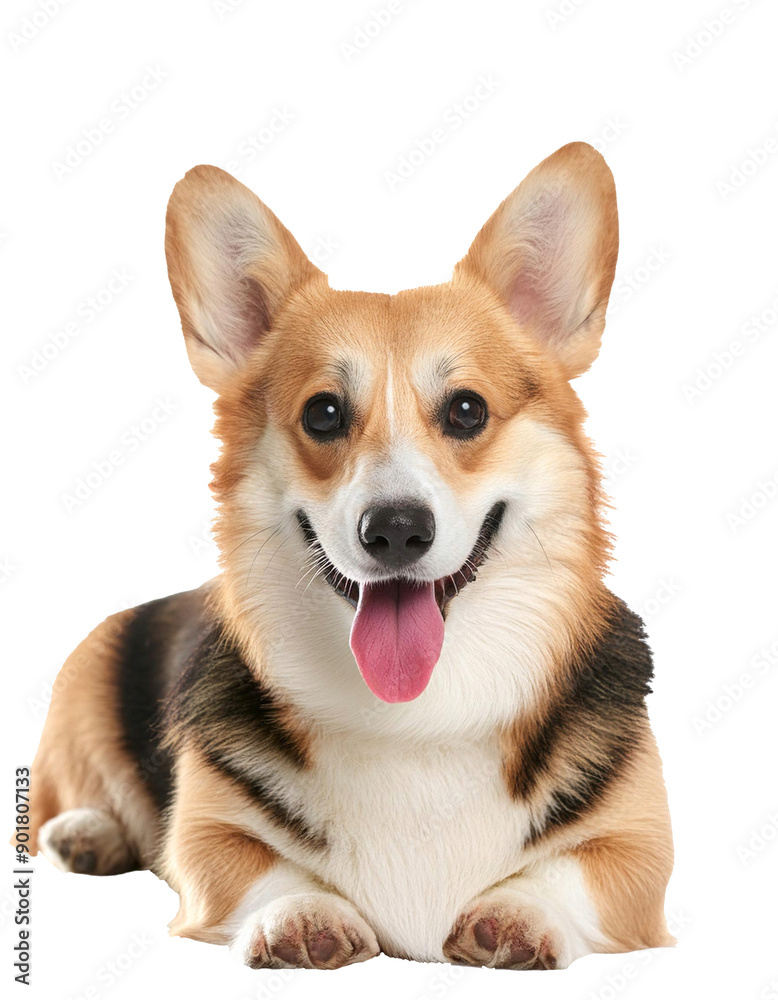 Obraz premium Pembroke corgi dog, laying on a transparent background.