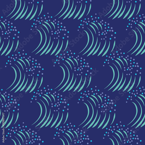 Ocean waves seamless pattern for wallpaper and fabric design. Blue aqua marine background.