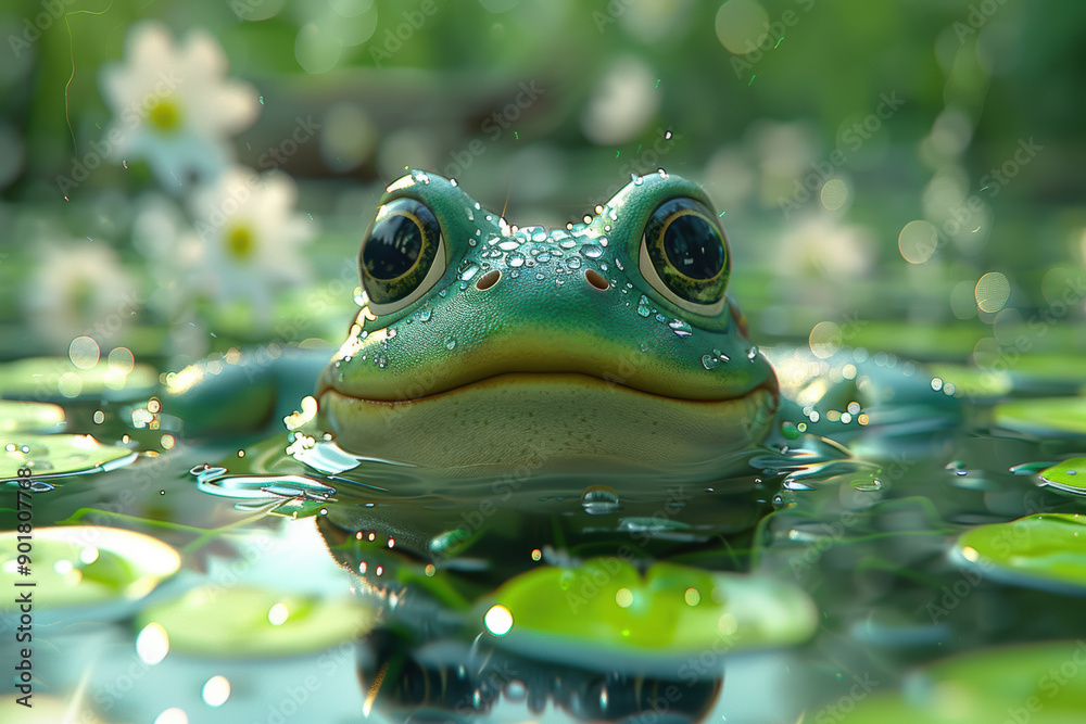 Obraz premium Charming Animated Frog in Vibrant Green