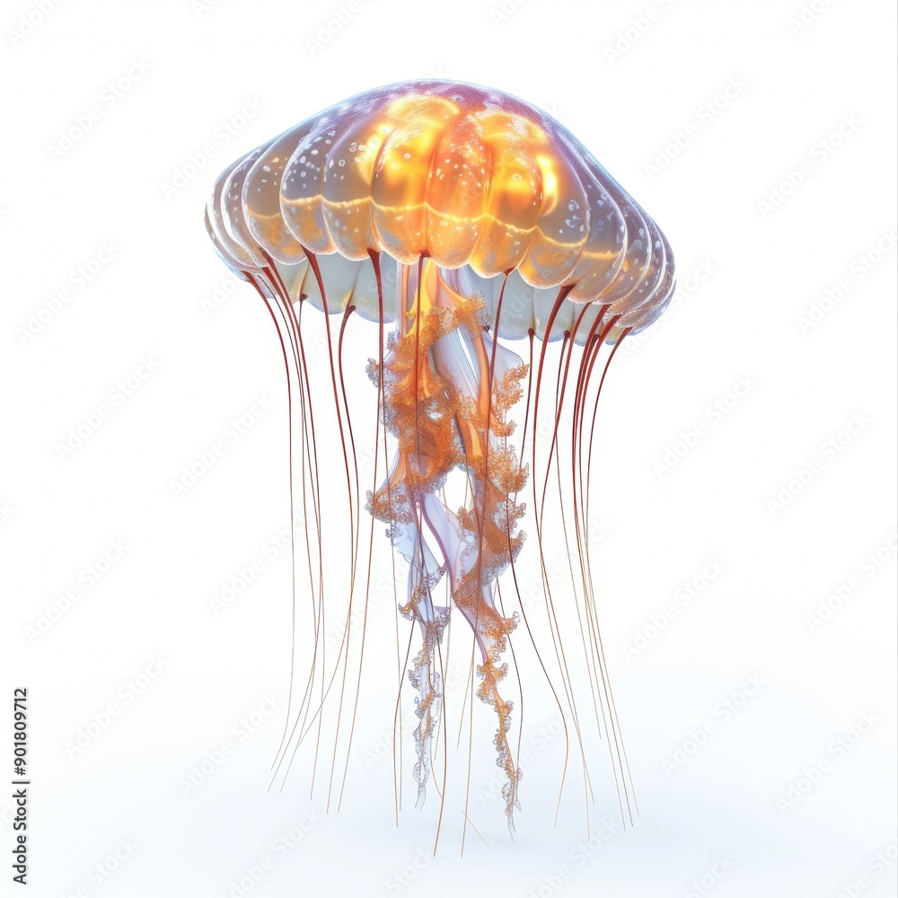 Ethereal Jellyfish Floating in Ocean Isolated on White Background with Copy Space Ethereal Jellyfish Floating in Ocean Isolated on White Background with Copy Space