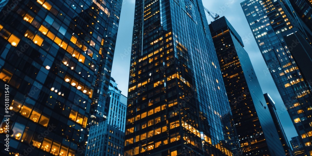Obraz premium Tall buildings illuminated at night