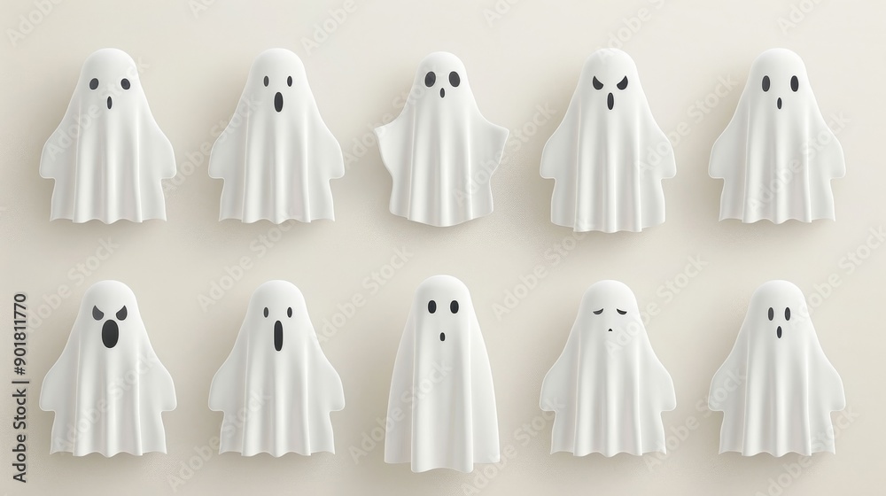 A series of white ghosts with different expressions A series of white ghosts with different expressions