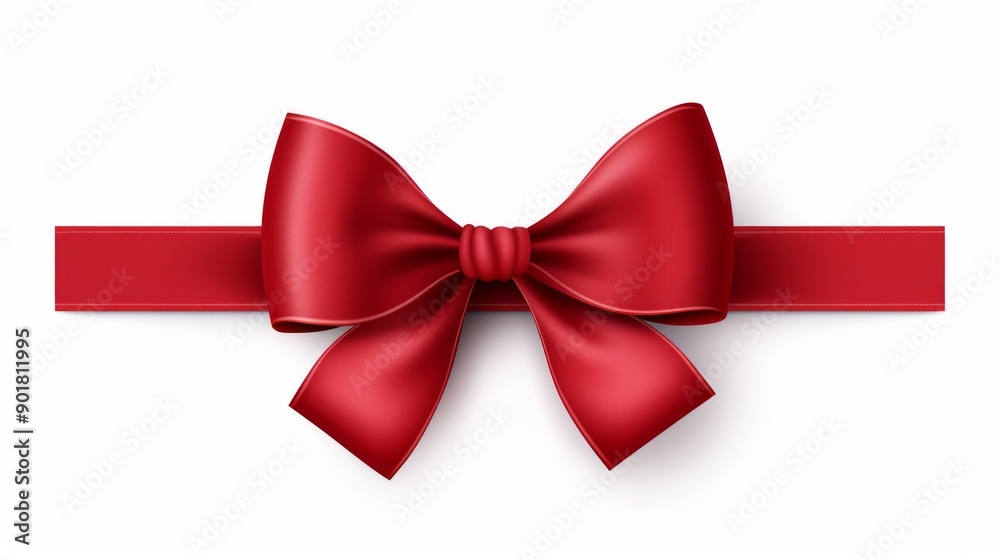 Red ribbon with bow isolated on white background for Christmas card design. Neural network ai generated art Red ribbon with bow isolated on white background for Christmas card design. Neural network ai generated art