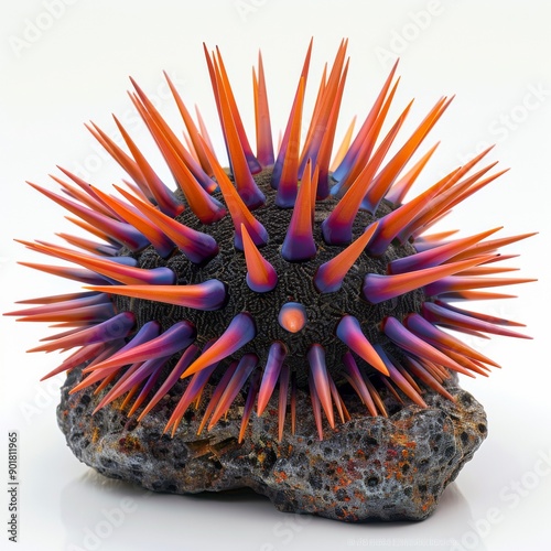 Vibrant Sea Urchin with Spiky Texture on White Background - Marine Life Close-Up Detail