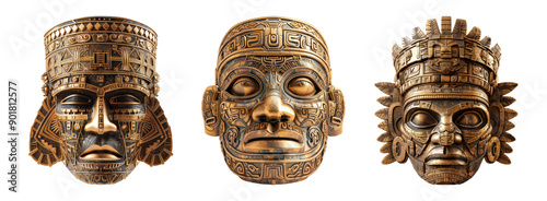 Ancient Tribal Masks with Intricate Designs and Rich Cultural Heritage on a Transparent Background photo