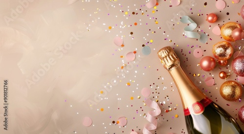 Champagne Bottle With Confetti and Ornaments