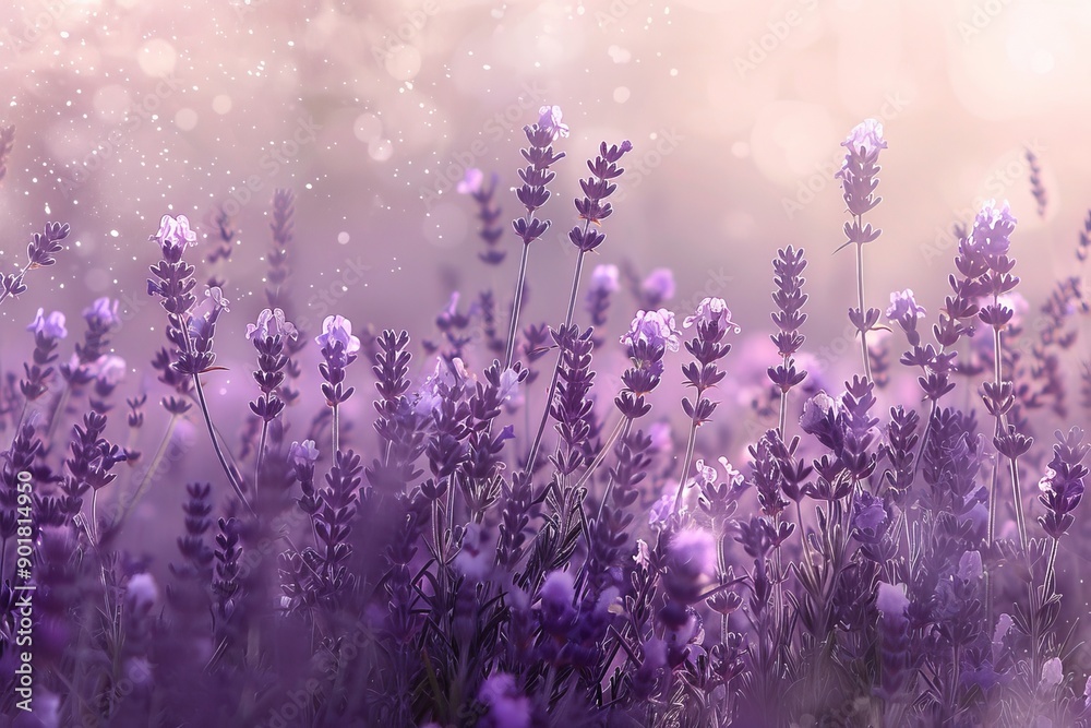 A field of lavender in full bloom, the purple hues blending into a soft blur, perfect for a calming spring background A field of lavender in full bloom, the purple hues blending into a soft blur, perfect for a calming spring background