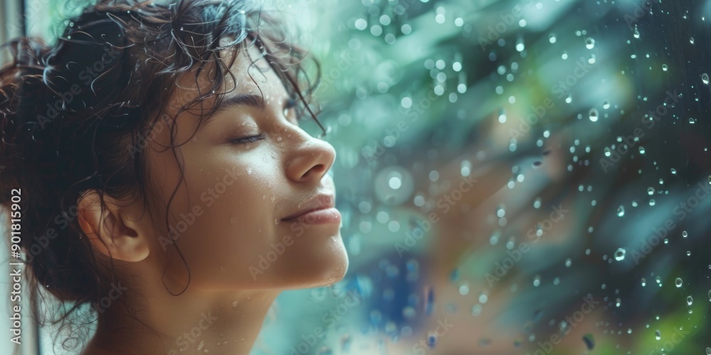 A person gazes out a window during a rainy day, possibly contemplating or lost in thought A person gazes out a window during a rainy day, possibly contemplating or lost in thought