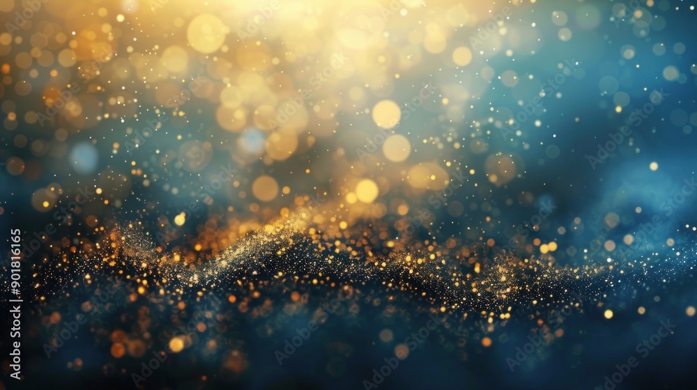 Abstract blue and gold bokeh background with sparkling lights. Abstract blue and gold bokeh background with sparkling lights.