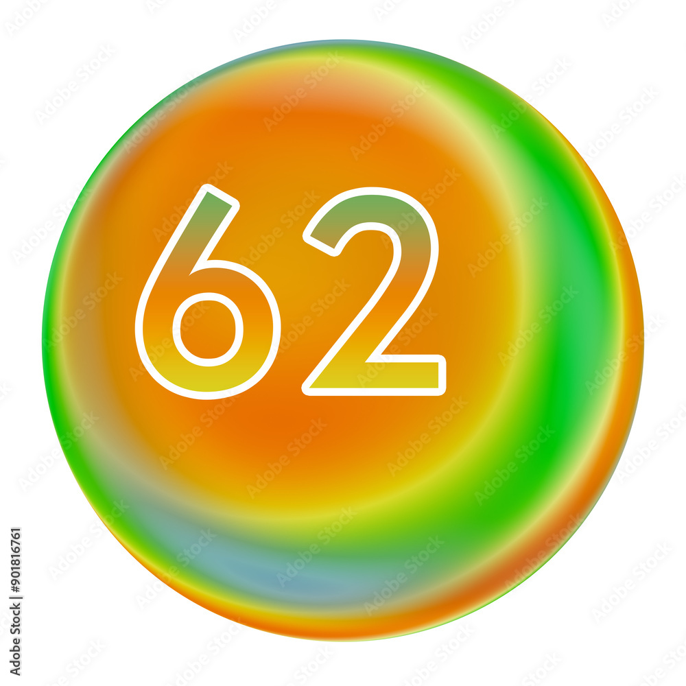 Colorful gradient sphere with number 62 Colorful gradient sphere with number 62