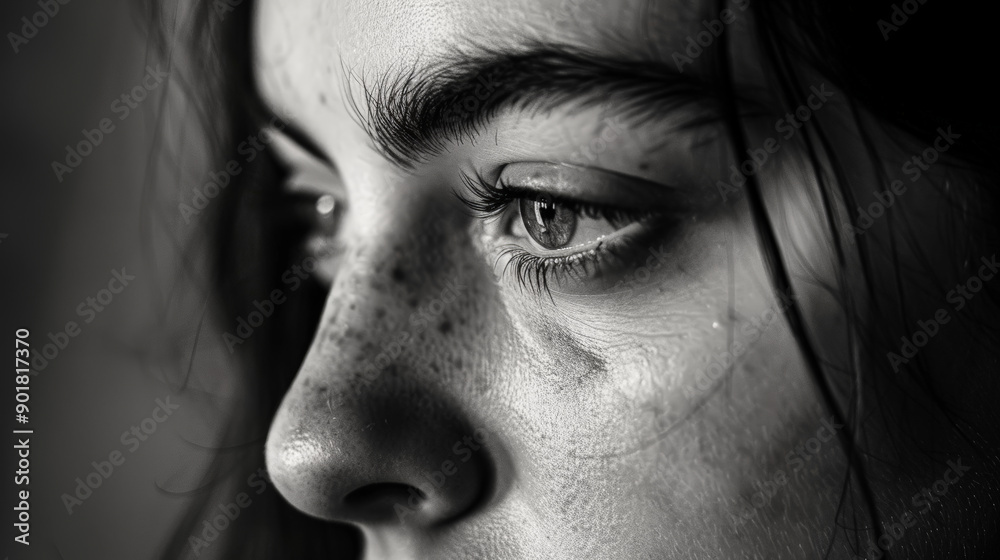 Obraz premium Elegant Close-Up Portrait of Woman with Minimalist Background. Generative AI