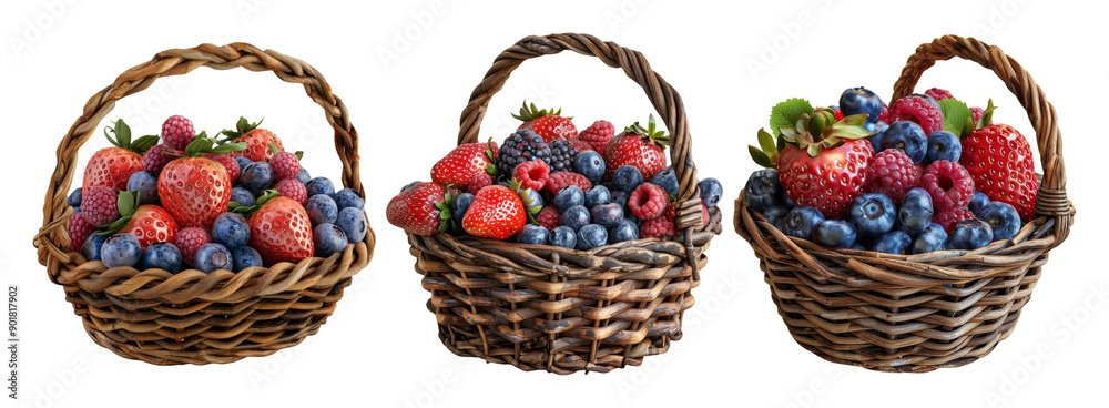 Assorted Fresh Berries in Baskets Isolated on Transparent Background Assorted Fresh Berries in Baskets Isolated on Transparent Background