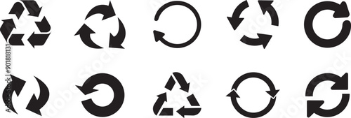 Biodegradable, compostable, recyclable icon set. Set of arrow recycle. Mega set of recycle icon. Green recycling and rotation arrow icon pack. Vector illustration