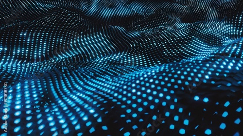 Una illustrazione futuristica di texture blu e nera di una griglia di punti che ricorda scintillii e glitter